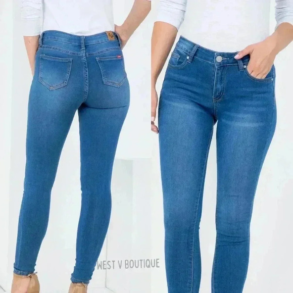 🇺🇸BOGO🆓-High Rise Medium Denim Stretchy Straight Leg Skinny Jeans - Picture 2 of 3